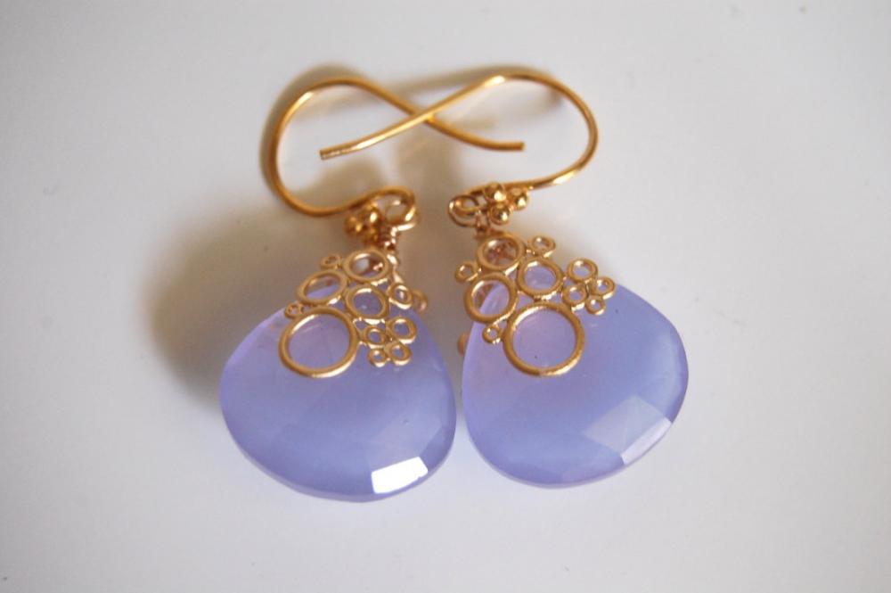 Lavender Chalcedony Heart Briolette Earrings