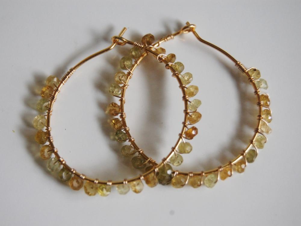 Rare Shaded Grossular Garnet Gold Filled Hoop Earrings