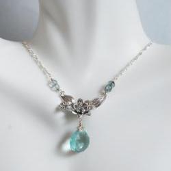 Sage Green Quartz and Mystic teal blue quartz flower pendant Necklace
