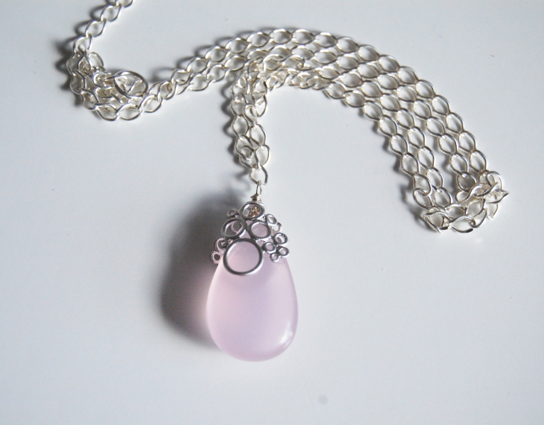 Light Pink Chalcedony Drop Necklace