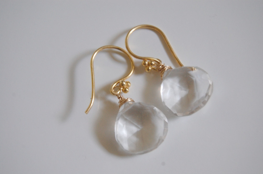 Crystal Quartz Heart Briolette Earrings With Gold Filled on Luulla